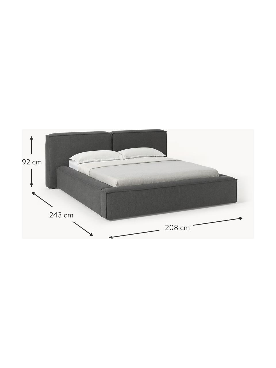 Gestoffeerd bed Lennon met opbergruimte, Bekleding: 100% polyester Met 115.00, Frame: massief grenenhout, multi, Poten: hout, kunststof Dit produ, Geweven stof antraciet, B 248 x L 243 cm (ligvlak 180 x 200 cm)