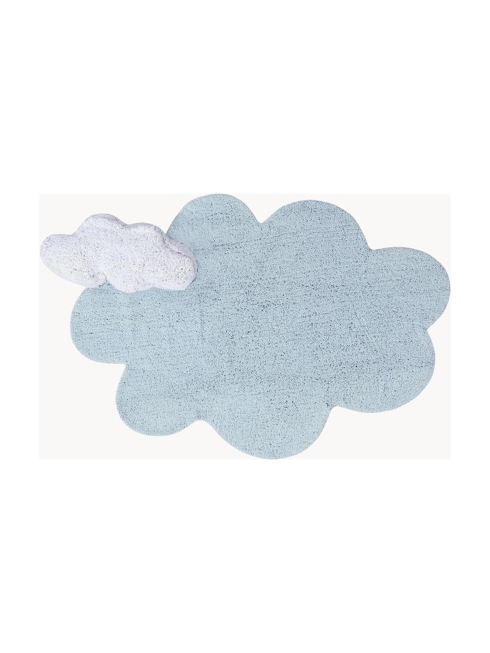 Handgeweven kindervloerkleed Dream met hoog-laag effect, Bovenzijde: 97% katoen, 3% kunstvezel, Onderzijde: 100% katoen, Lichtblauw, wit, B 110 x L 170 cm (maat S)