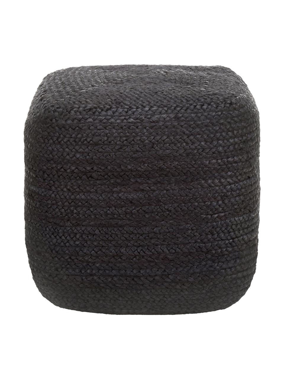 Pouf en jute artisanal Bono, Noir, larg. 45 x haut. 45 cm