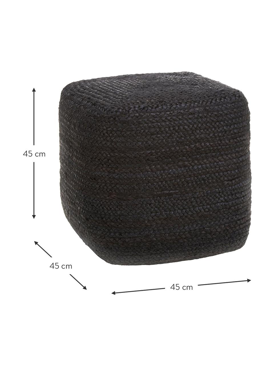 Handgemaakte poef Bono van jute, Bekleding: jute, Zwart, B 45 x H 45 cm