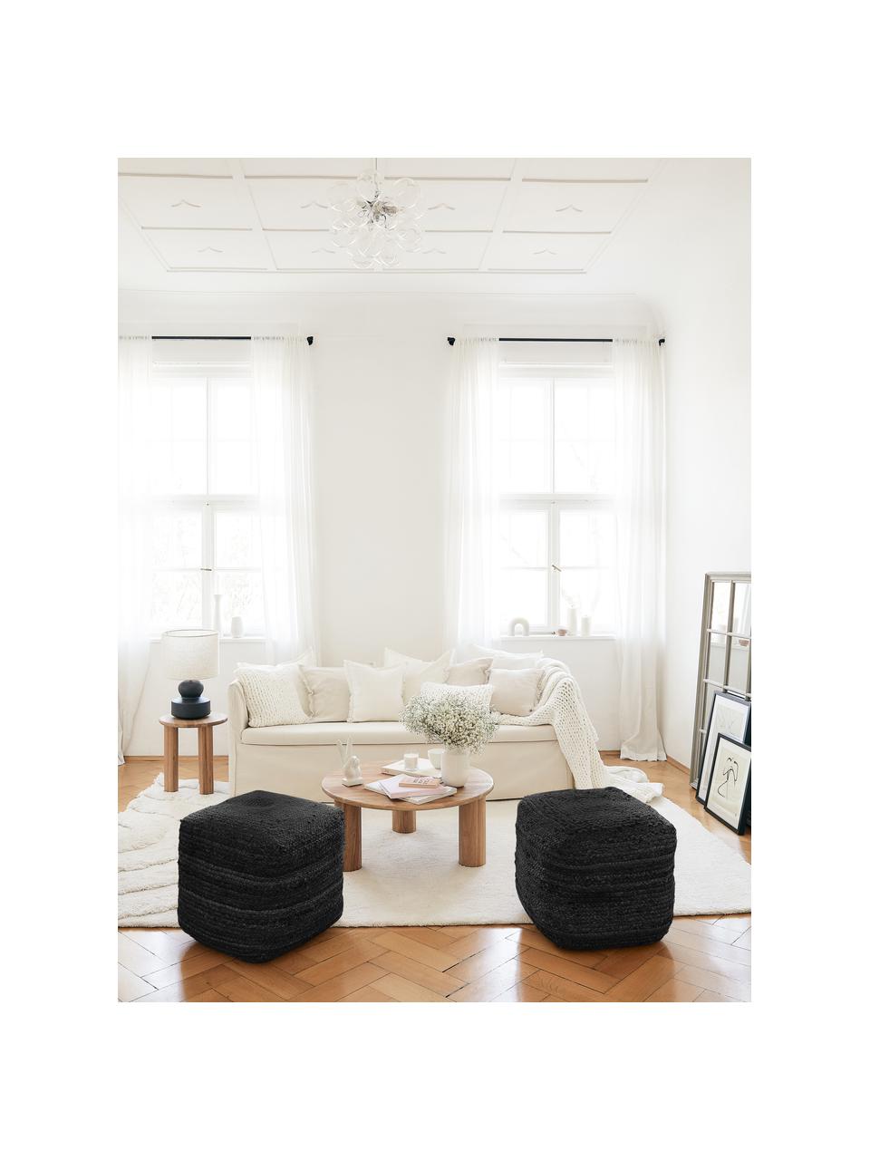 Puff artesanal de yute Bono, estilo boho, Tapizado: yute, Negro, An 45 x Al 45 cm