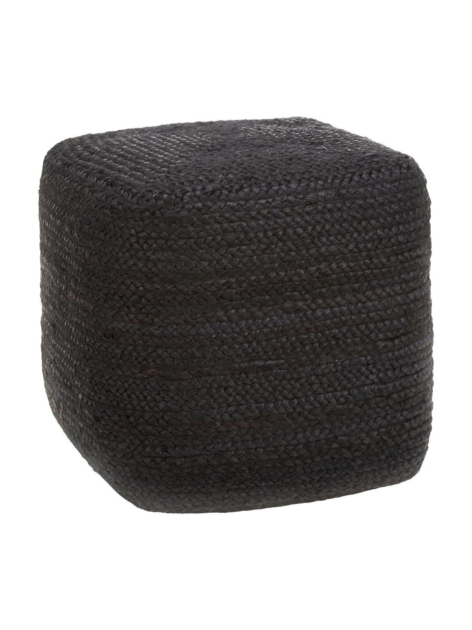 Handgemaakte poef Bono van jute, Bekleding: jute, Zwart, B 45 x H 45 cm