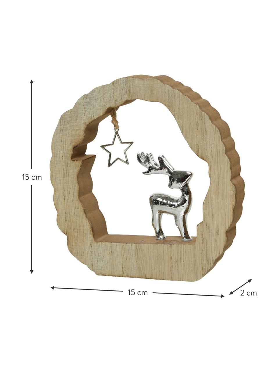 Decoratieve objectenset Reindeers, 2-delig, MDF, kunststof, Beige, zilverkleurig, B 15 x H 15 cm