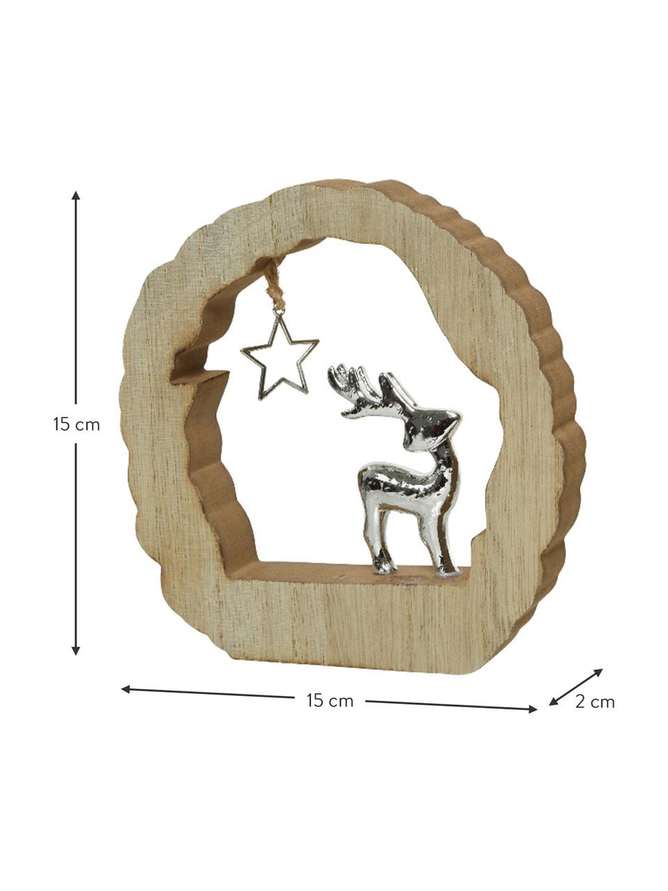 Deko-Objekt-Set Reindeers, 2-tlg., Mitteldichte Holzfaserplatte (MDF), Kunststoff, Beige, Silberfarben, B 15 x H 15 cm