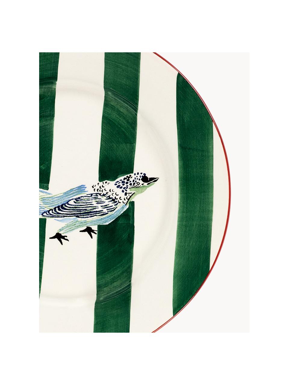 Handgefertigter Speiseteller Love Bird, Keramik, Off White, Dunkelgrün, Bunt, Ø 29 cm
