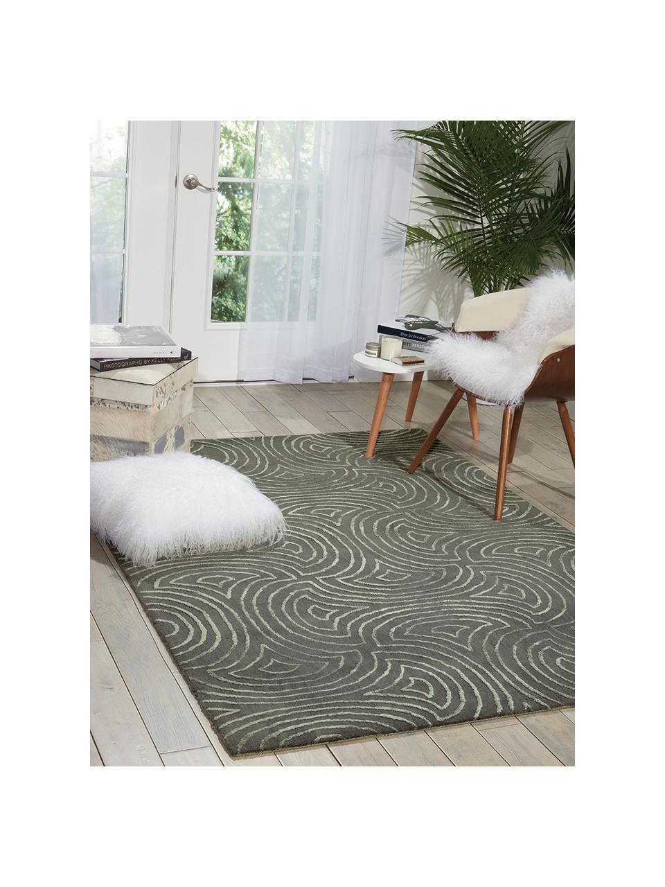 Handgetufteter Teppich Vita Illusion mit Hoch-Tief-Effekt, Flor: 90% Polyester, 10% Viskos, Moosgrün, B 150 x L 215 cm (Grösse M)