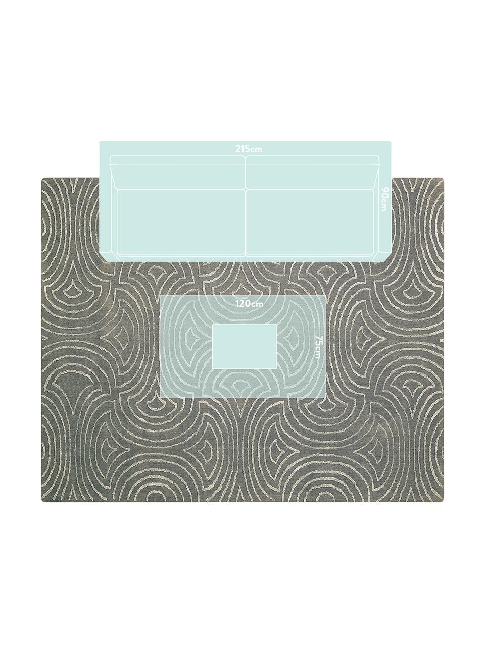 Handgetufteter Teppich Vita Illusion mit Hoch-Tief-Effekt, Flor: 90% Polyester, 10% Viskos, Moosgrün, B 150 x L 215 cm (Grösse M)