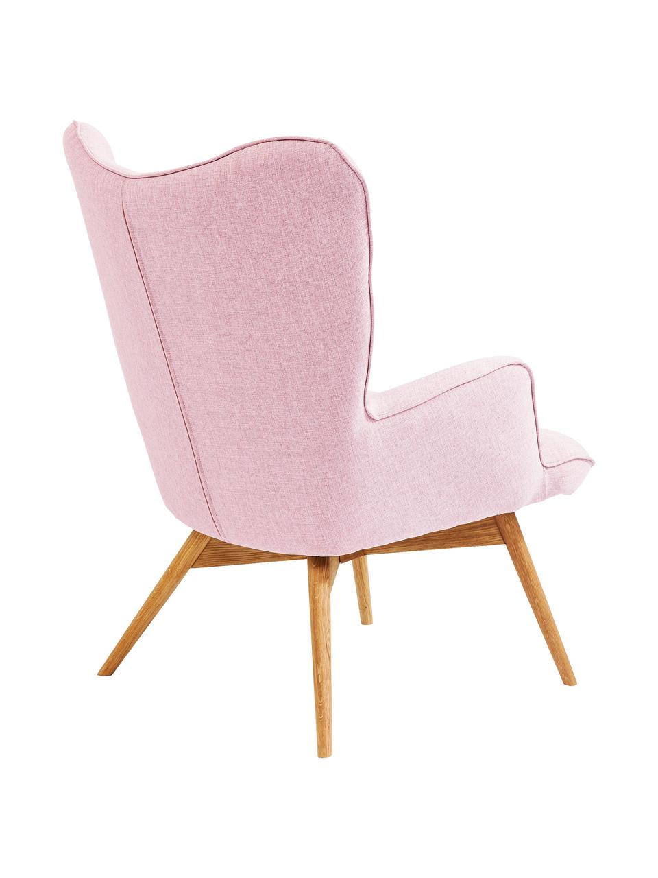 Poltrona ad ala in tessuto rosa Vicky, Rivestimento: 100% poliestere, Gambe: legno di quercia vernicia, Struttura: truciolato, acciaio, Rosa, Larg. 73 x Prof. 83 cm