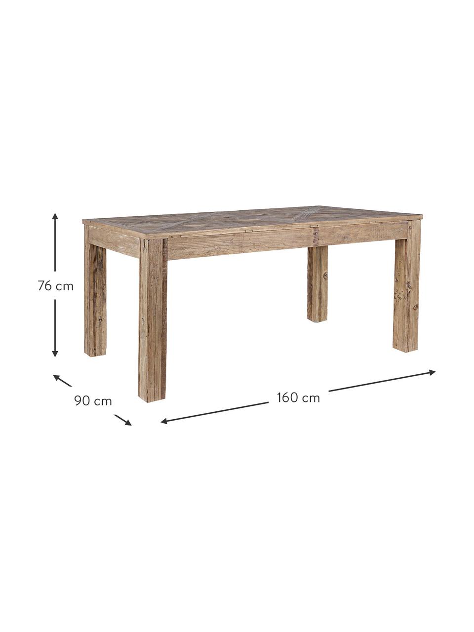 Dřevěný jídelní stůl Kaily, Recyklované jilmové dřevo s antickou úpravou, Béžová, Š 160 cm, H 90 cm