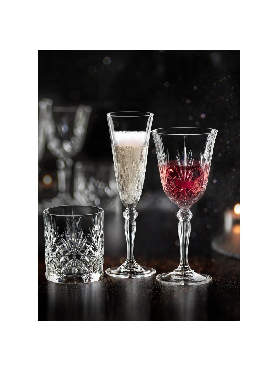 Set de copas de vino de cristal con relive Melodia, 6 comensales (18 pzas.), Cristal, Transparente, Set de diferentes tamaños