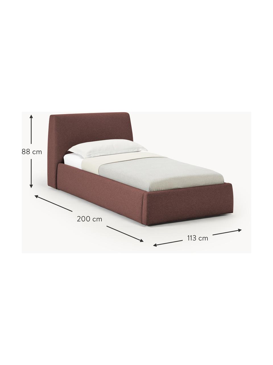 Einzelbett Cloud, Bezug: Fein strukturierter Webst, Korpus: Massives Kiefernholz und , Webstoff Weinrot, B 90 x L 200 cm
