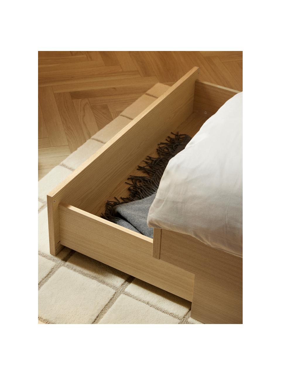Łóżko z drewna z miejscem do przechowywania Sato, Stelaż: płyta wiórowa z fornirem , Nogi: metal, tworzywo sztuczne , Drewno dębowe, S 140 x D 200 cm