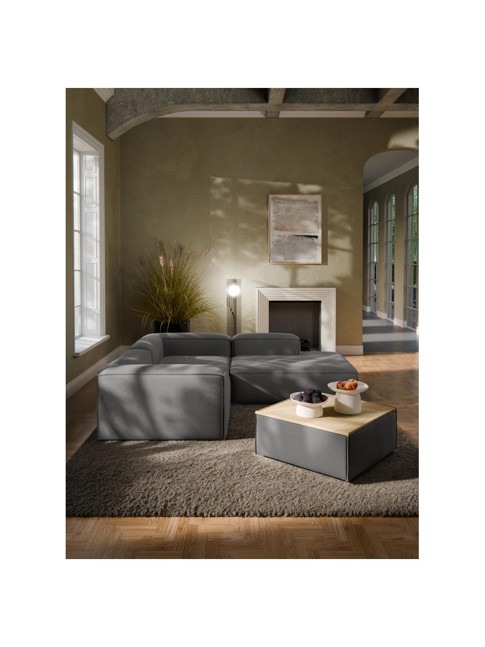 Sofa-Hocker Lennon mit Stauraum, Bezug: 100 % Polyester Der strap, Tablett: Eichenholz, Spannplatte m, Gestell: Spanplatte, mitteldichte , Webstoff Anthrazit, helles Eichenholz, B 88 x T 88 cm