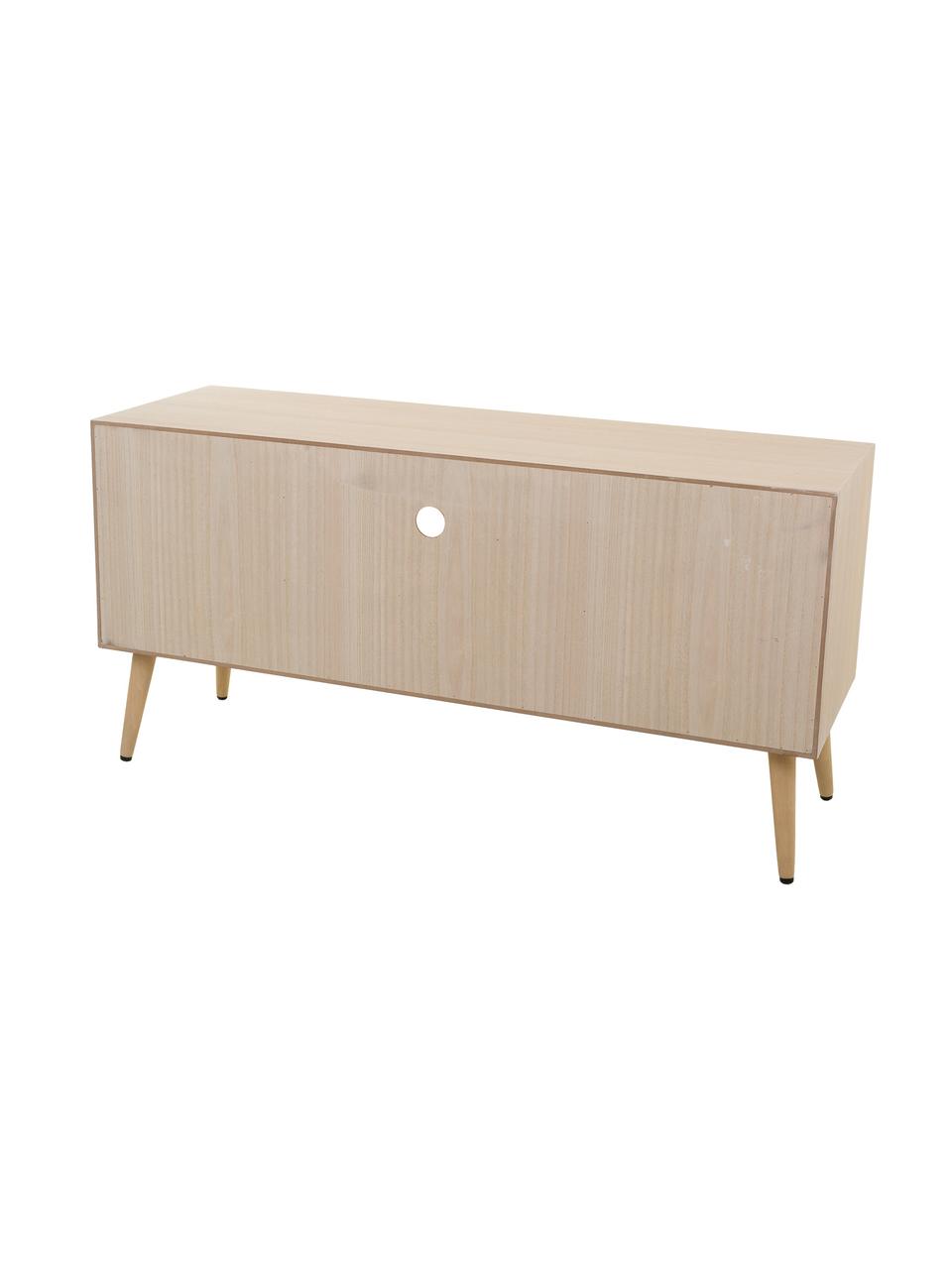 Tv-meubel Cayetana van hout, Frame: MDF, fineer, Handvatten: metaal, Poten: bamboehout, gelakt, Bruin, hout, B 120 cm x H 60 cm