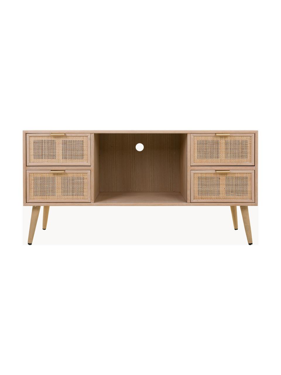 Credenza bassa in legno Cayetana, Maniglie: metallo, Piedini: legno di bambù verniciato, Legno, marrone, dorato, Larg. 120 x Alt. 60 cm