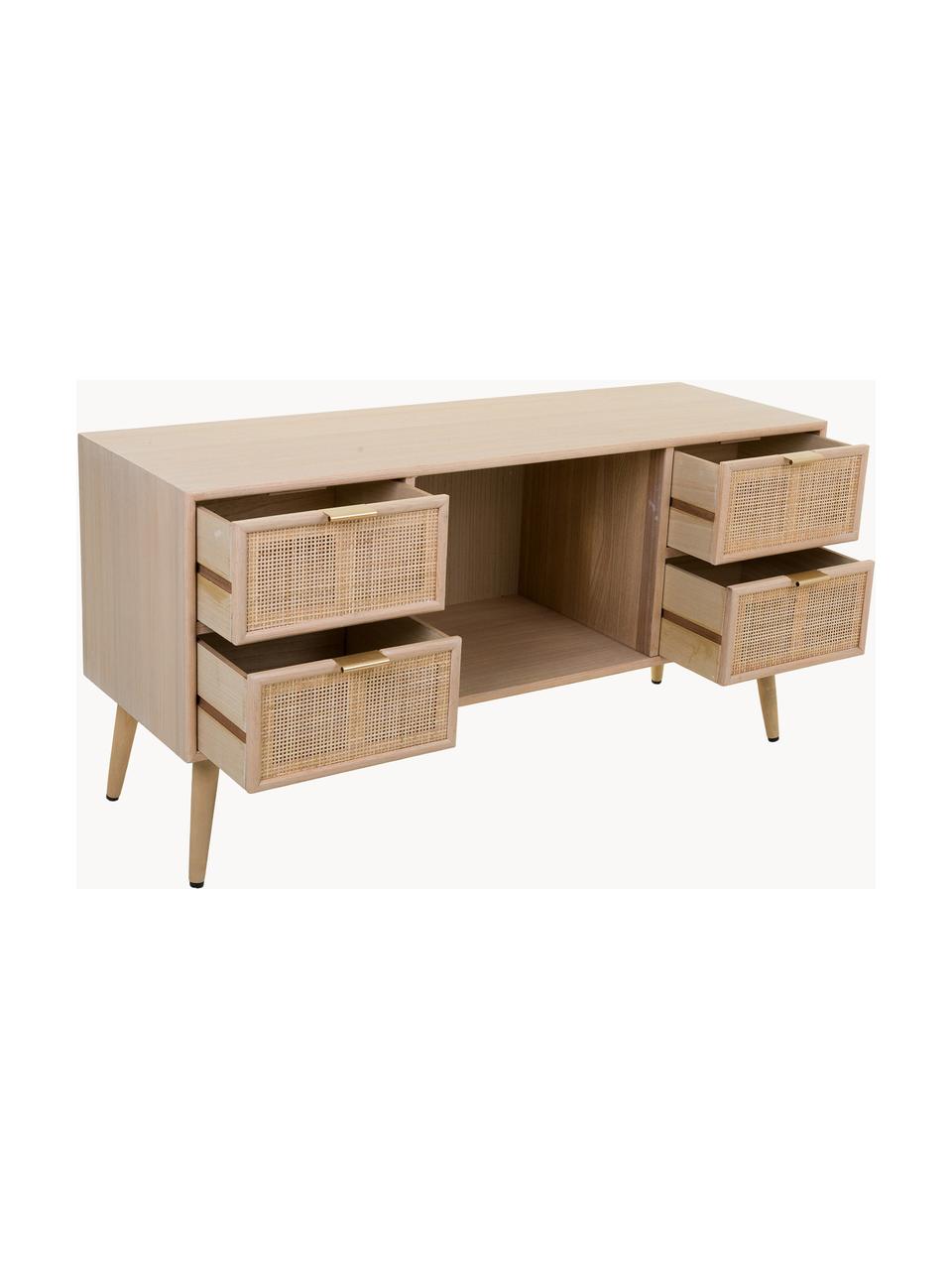 Tv-meubel Cayetana van hout, Frame: MDF, fineer, Handvatten: metaal, Poten: bamboehout, gelakt, Bruin, hout, B 120 cm x H 60 cm