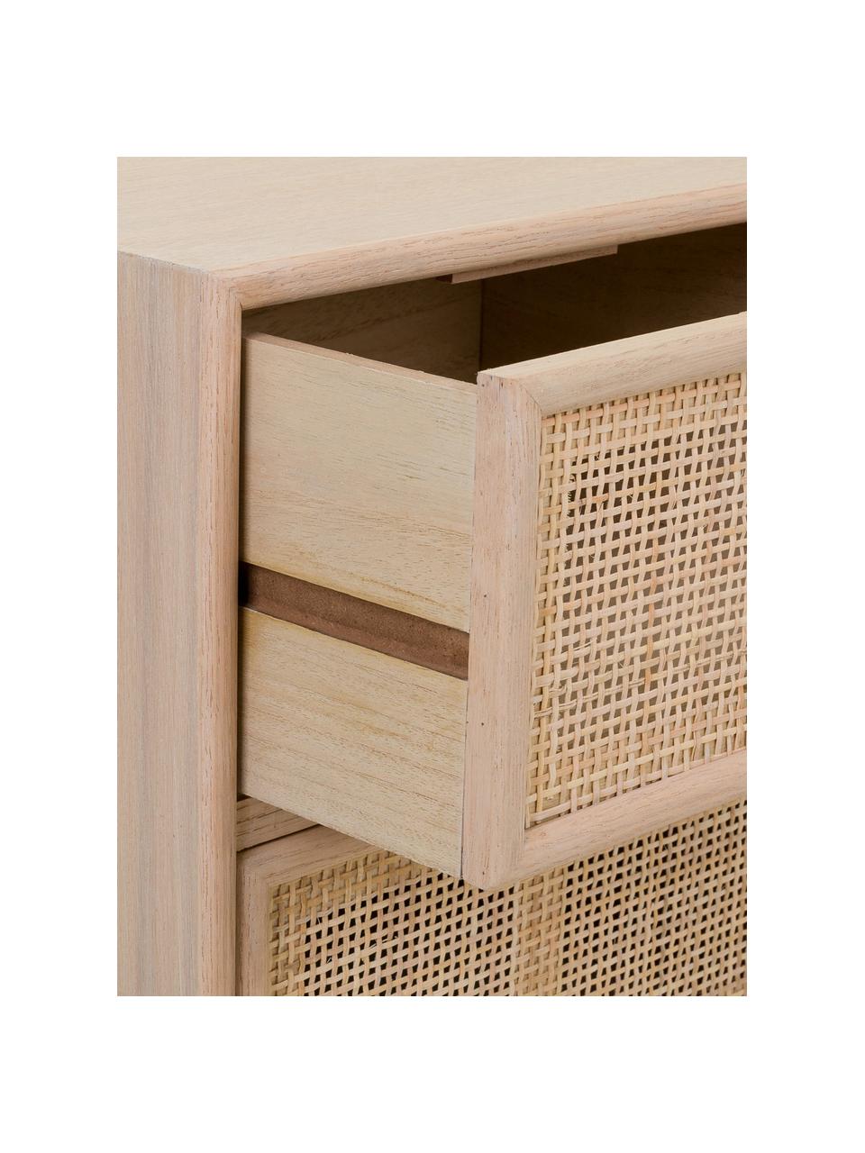 Tv-meubel Cayetana van hout, Frame: MDF, fineer, Handvatten: metaal, Poten: bamboehout, gelakt, Bruin, hout, B 120 cm x H 60 cm