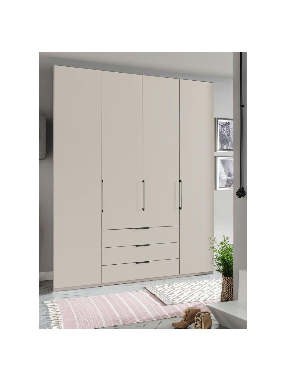 Drehtürenschrank Monaco, 4-türig, Korpus: Holzwerkstoff, foliert, Griffe: Metall, beschichtet, Hellbeige, B 197 x H 216 cm