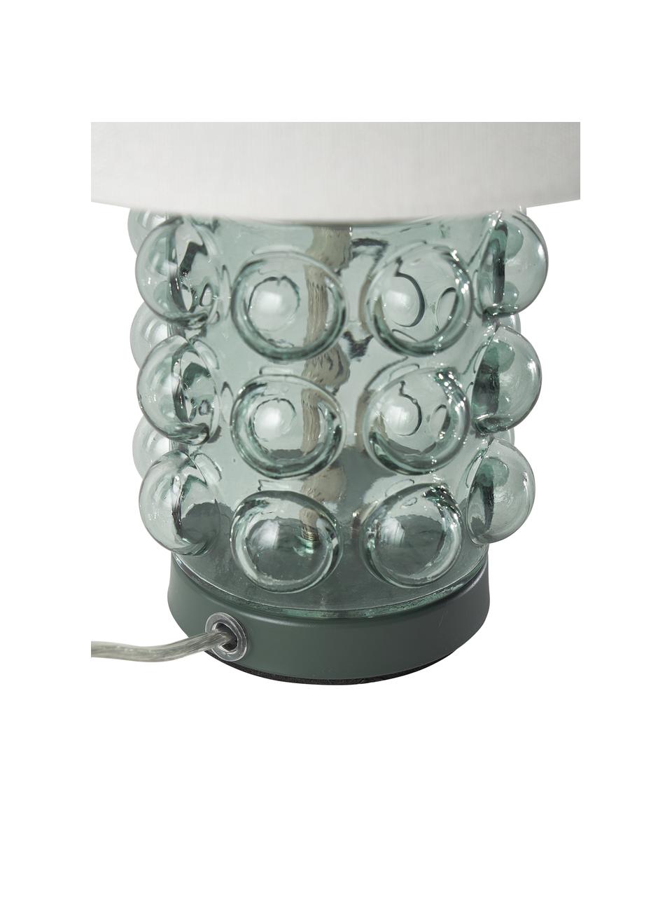 Lampada da comodino piccola con base in vetro Olyve, Paralume: 60 % lino, 40 % cotone, Base della lampada: vetro, Bianco, verde, Ø 23 x Alt. 31 cm