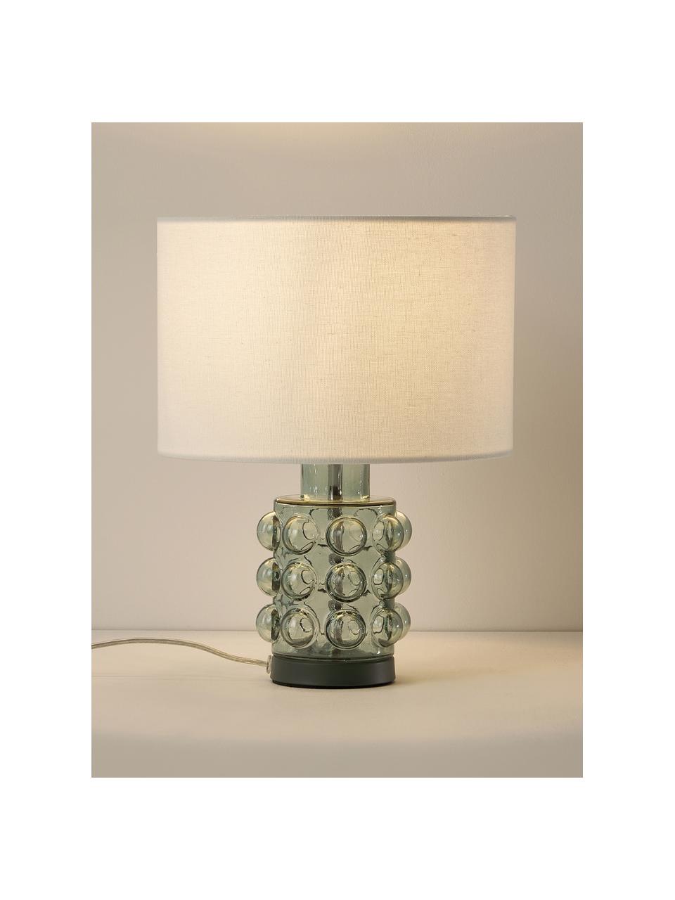 Kleine Tischlampe Olyve mit Glasfuß, Lampenschirm: 60 % Leinen, 40 % Baumwol, Lampenfuß: Glas, Weiß, Salbeigrün, Ø 23 x H 31 cm