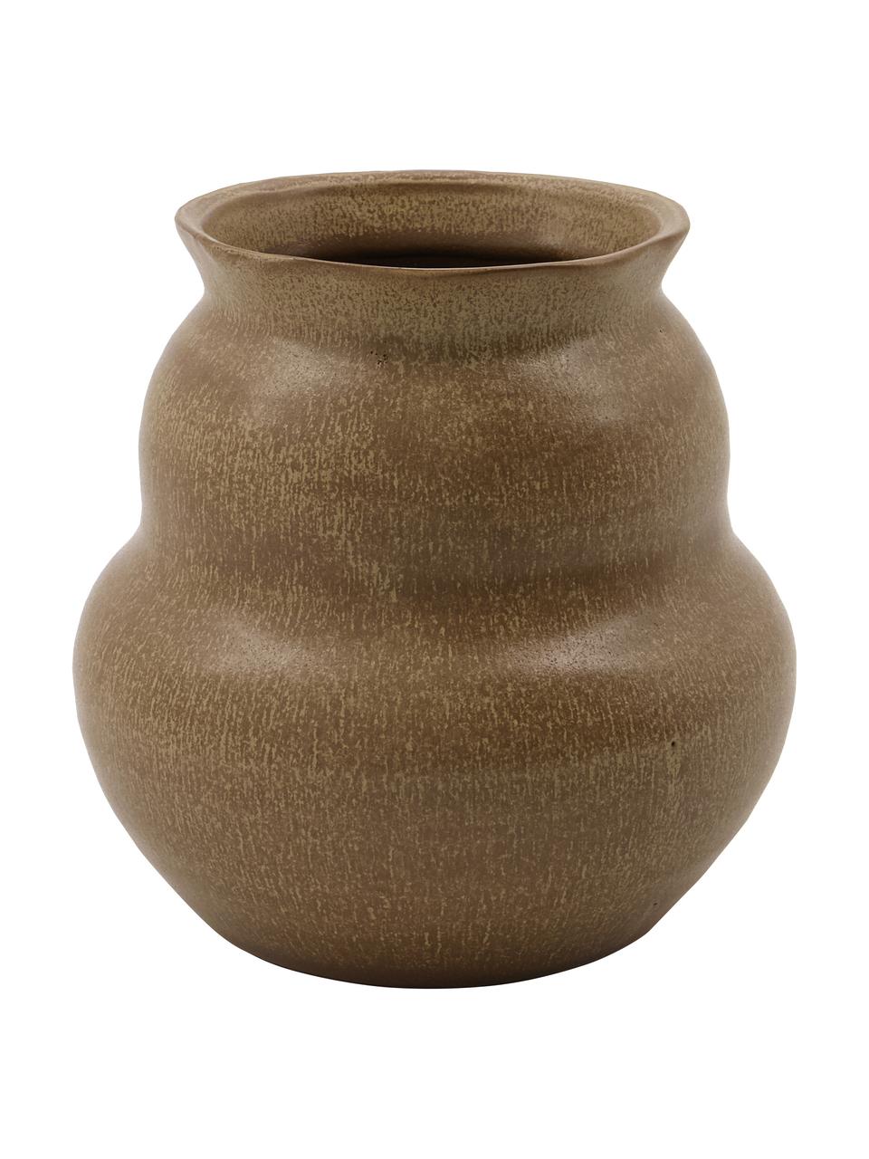 Kleine handgefertigte Steingut-Vase Juno in Braun, Steingut, Braun, Ø 15 x H 15 cm