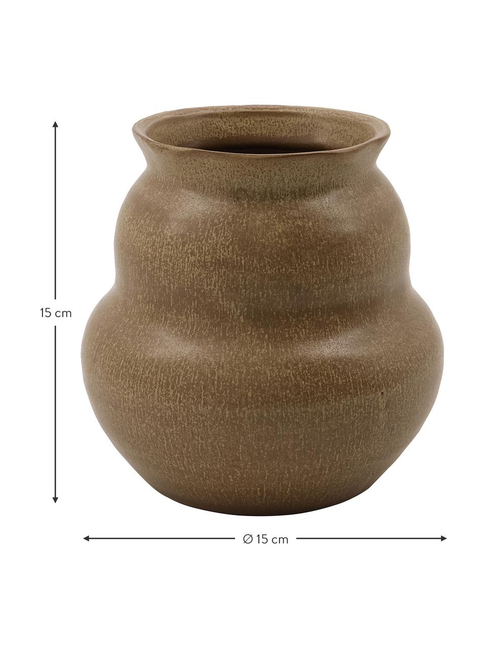 Kleine handgefertigte Steingut-Vase Juno in Braun, Steingut, Braun, Ø 15 x H 15 cm