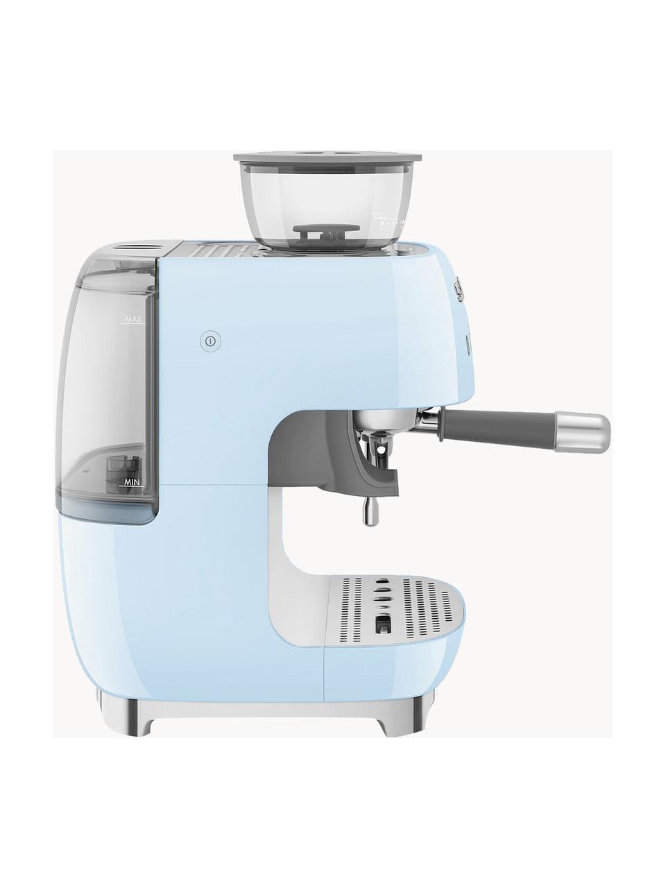 Kaffeemaschine 50's Style mit Siebträger, Aluminium-Druckguss, Edelstahl, Kunststoff, Hellblau, B 45 x H 50 cm