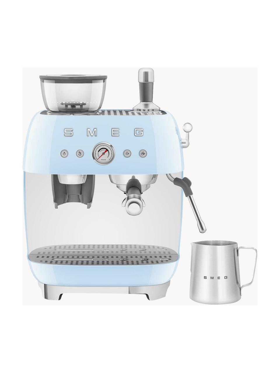 Kaffeemaschine 50's Style mit Siebträger, Aluminium-Druckguss, Edelstahl, Kunststoff, Hellblau, B 45 x H 50 cm