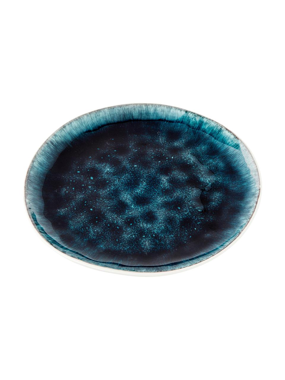 Assiettes à déjeuner faites à la main Mustique, 4 pièces, Grès cérame, émaillé, Turquoise, bleu foncé, Ø 21 cm