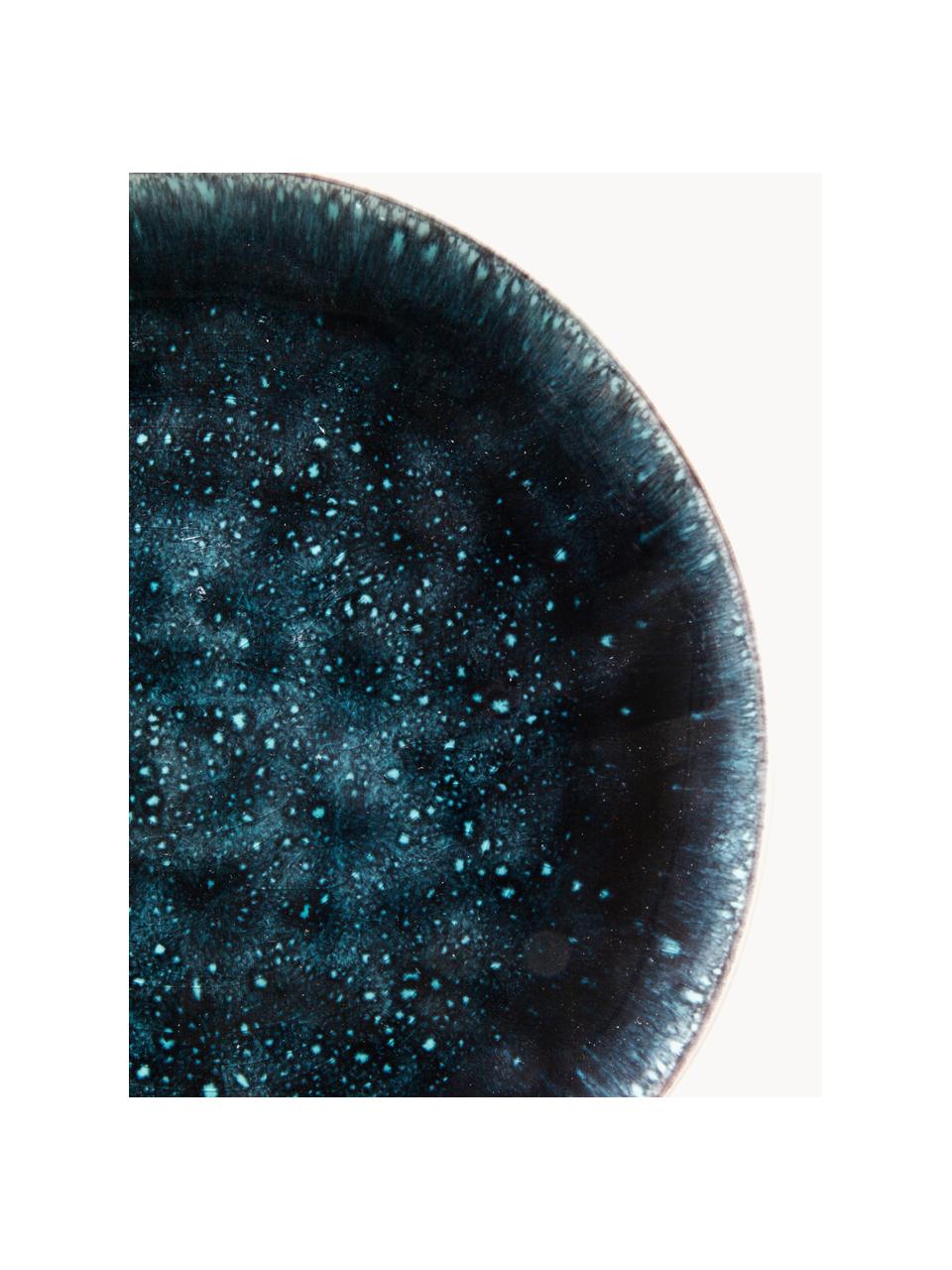Platos postre artesanales Mustique, 4 uds., Cerámica de gres esmaltada, Turquesa, azul oscuro, Ø 21 cm