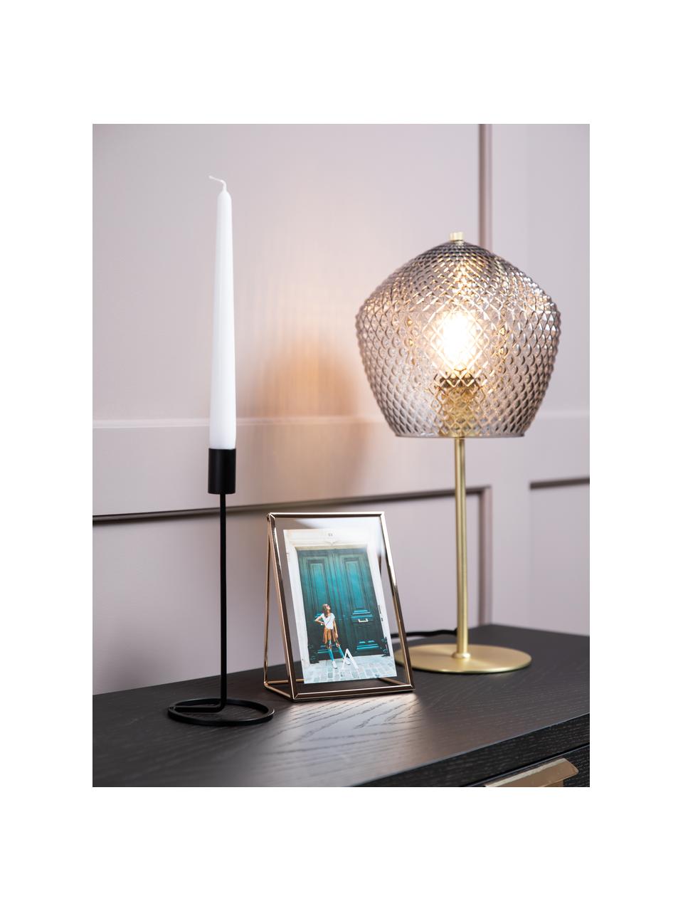 Tafellamp Orbiform met glazen lampenkap, Lampenkap: glas, Lampvoet: gecoat metaal, Goudkleurig, transparant, Ø 23 x H 47 cm