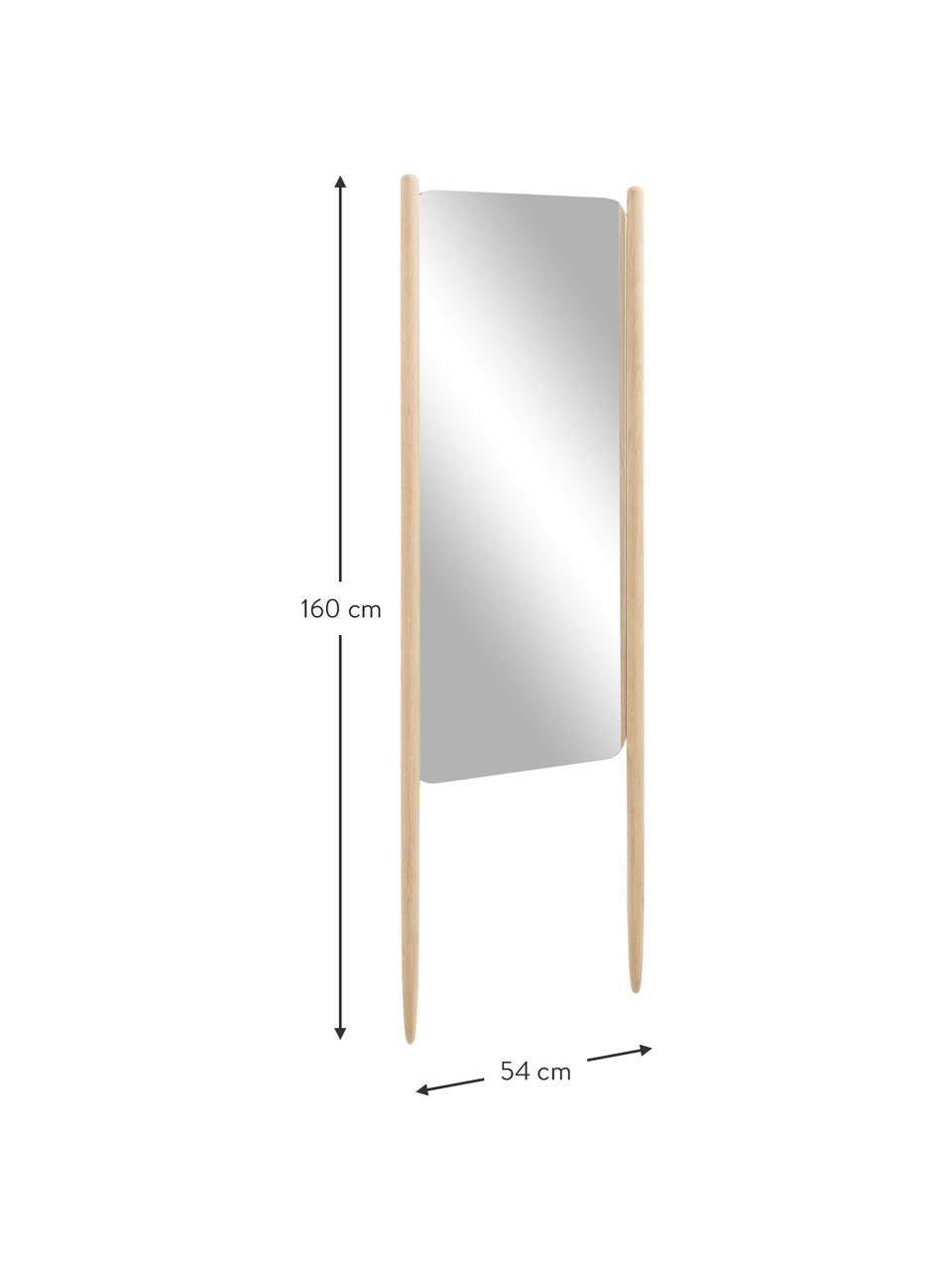 Eckiger Anlehnspiegel Natane mit hellem Holzrahmen, Rahmen: Birkenholz, Rückseite: Mitteldichte Holzfaserpla, Spiegelfläche: Spiegelglas, Hellbraun, B 54 x H 160 cm