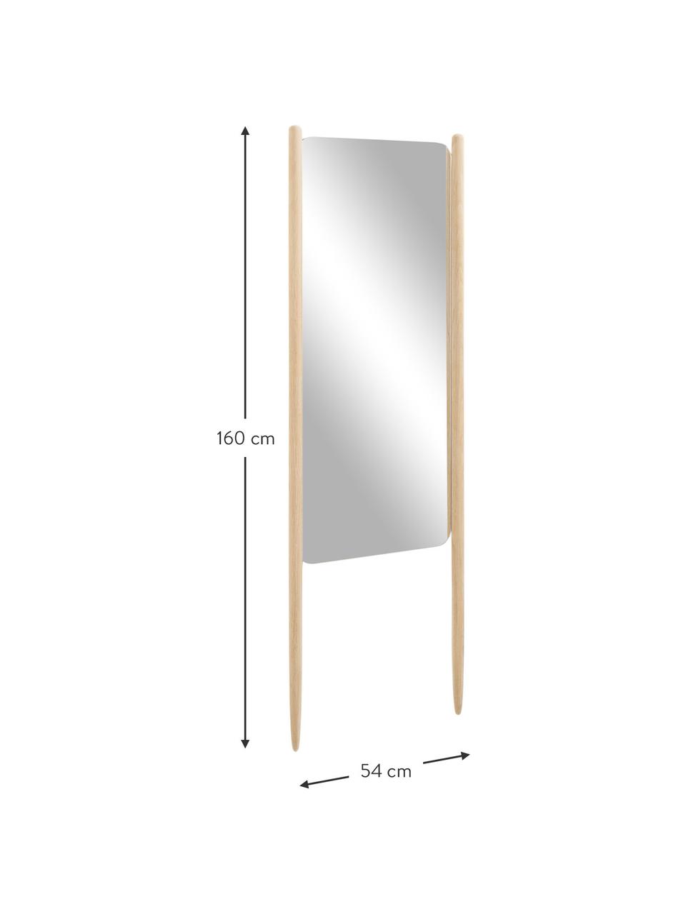 Stojací zrcadlo s dřevěným rámem Natane, Světle hnědá, Š 54 cm, V 160 cm