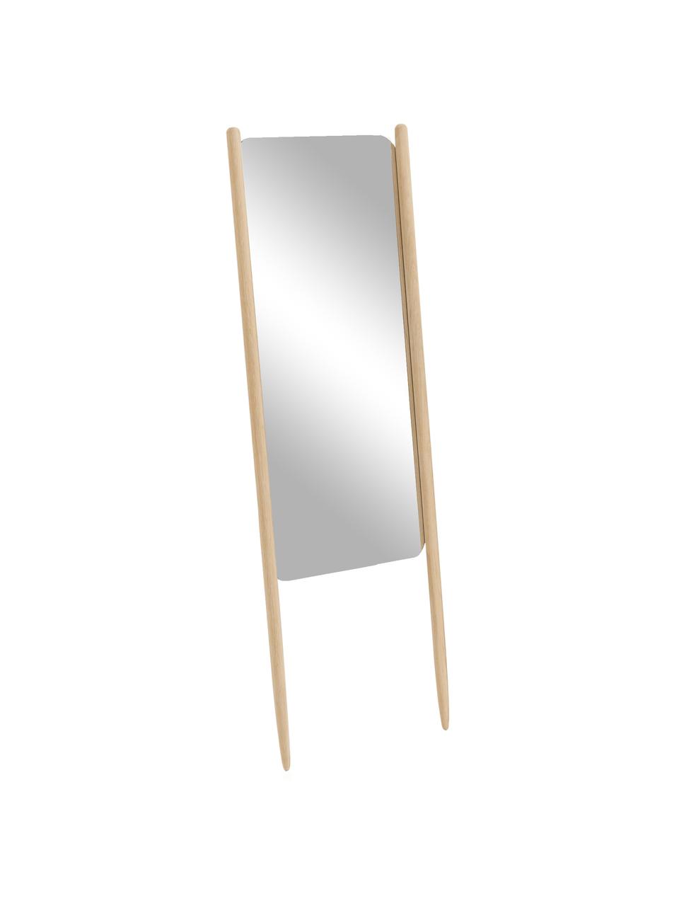 Hoekspiegel Natane met een licht houten frame, Lijst: berkenhout, MDF, Lichtbruin, B 54 cm x H 160 cm