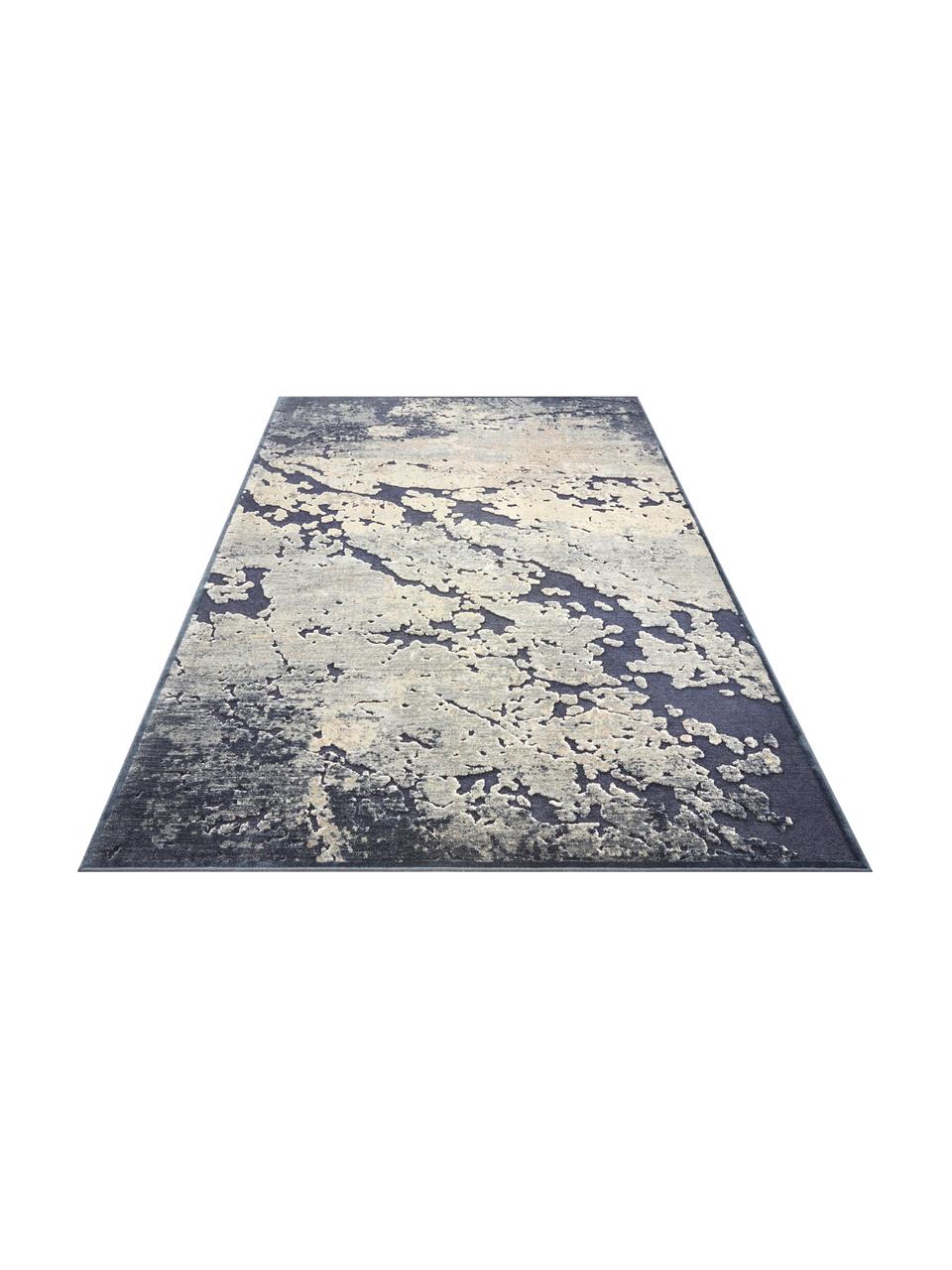 Tappeto in viscosa con effetto a rilievo Arroux, Retro: Latex, Blu scuro, beige, Larg. 200 x Lung. 300 cm (taglia L)