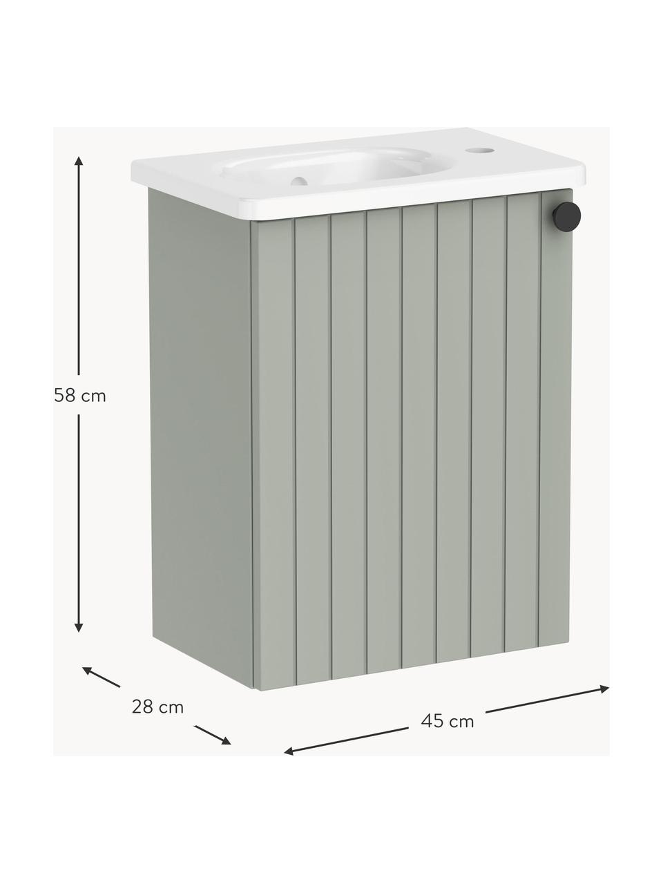 Wastafel met onderkast Emil, B 45 cm, links, Handvatten: gecoat metaal, Saliegroen, B 45 x H 58 cm