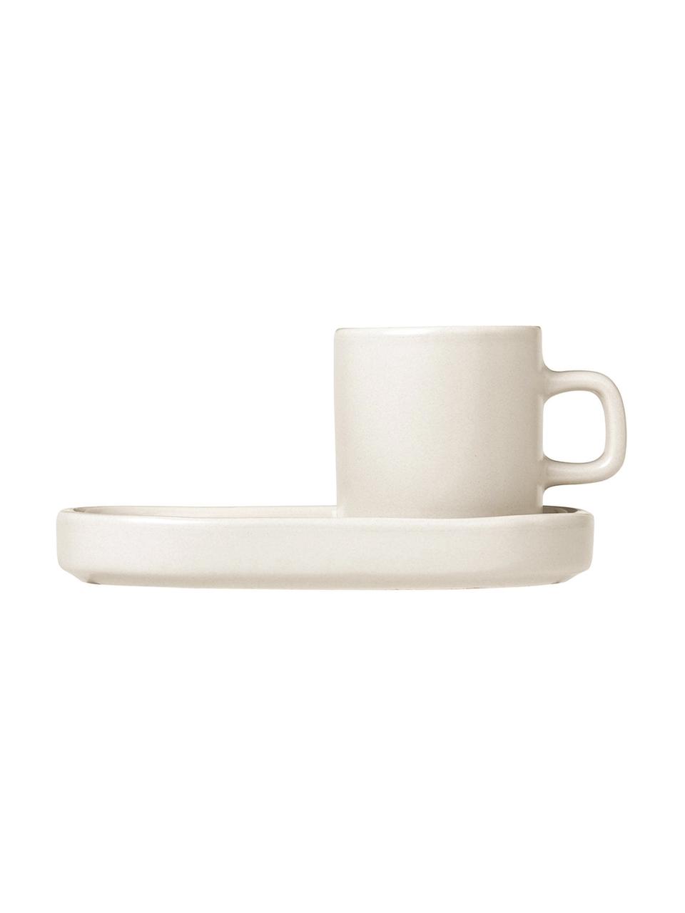 Tazas de café expresso con platitos Pilar, 2 uds., Cerámica, Blanco crema, Ø 5 x Al 6 cm, 50 ml