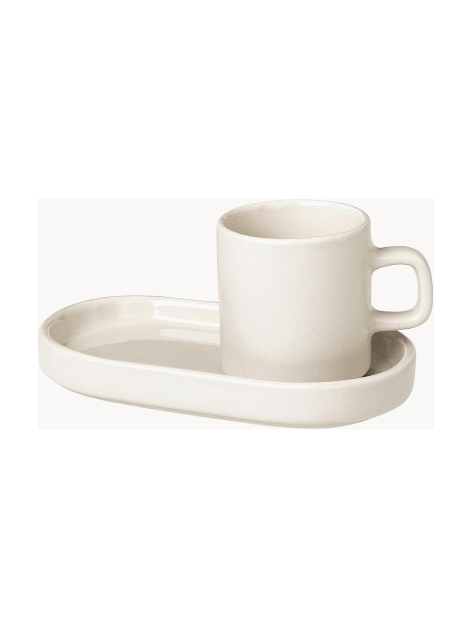 Espressotassen Pilar mit Untertassen, 2 Stück, Keramik, Hellbeige, Ø 5 x H 6 cm, 50 ml