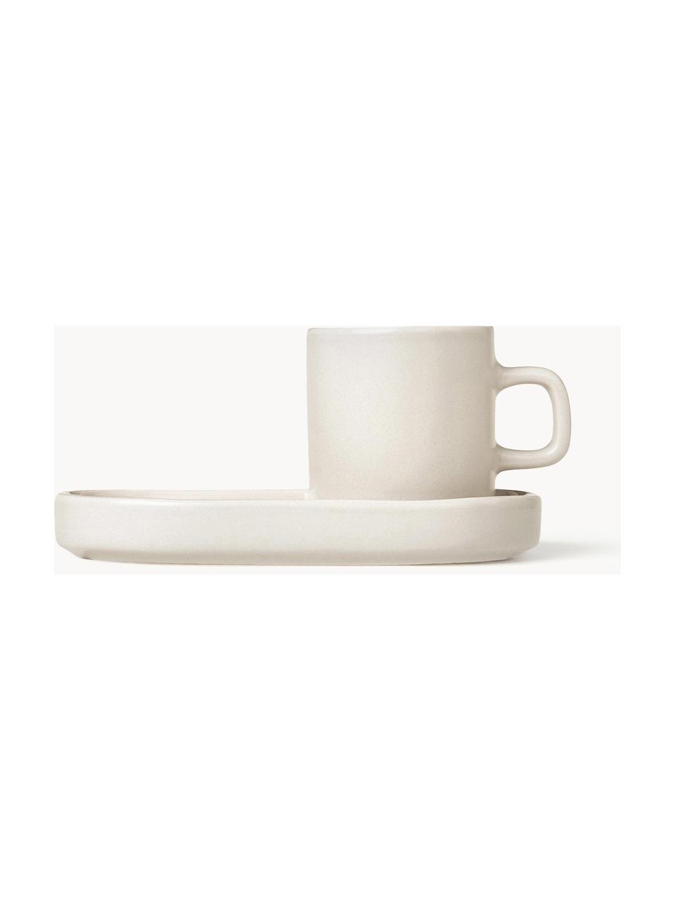 Tasses à expresso avec sous-tasses Pilar, 2 pièces, Céramique, Beige clair, Ø 5 x haut. 6 cm, 50 ml