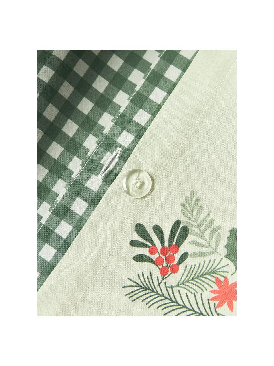 Housse de couette en percale de coton Pine, Vert sauge, vert foncé, rouge, larg. 200 x long. 200 cm