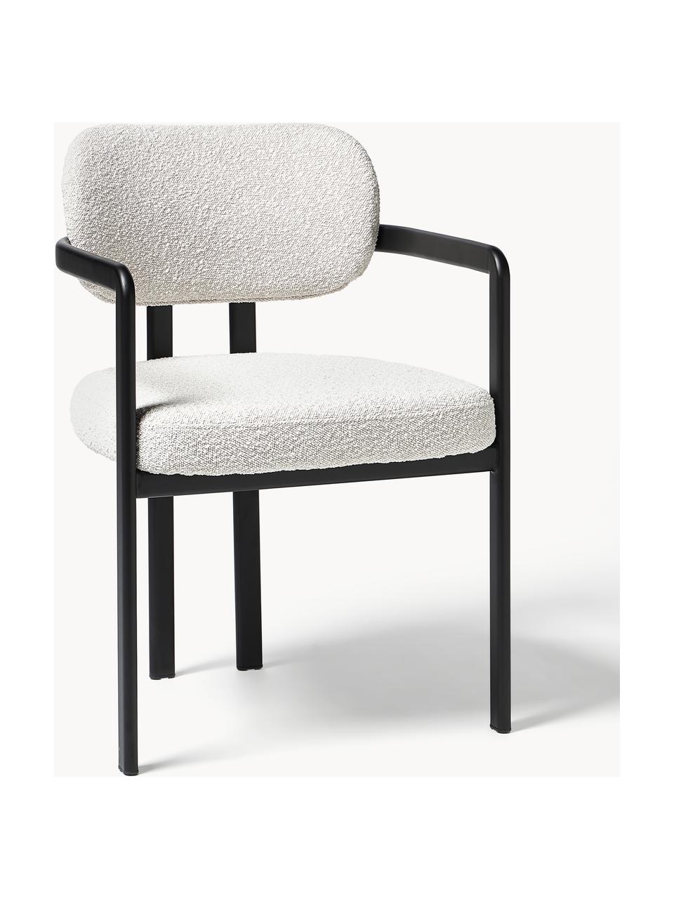 Bouclé fauteuil Adrien, Bekleding: bouclé (100% polyester) M, Poten: gecoat metaal, Bouclé wit, zwart, B 56 x D 56 cm