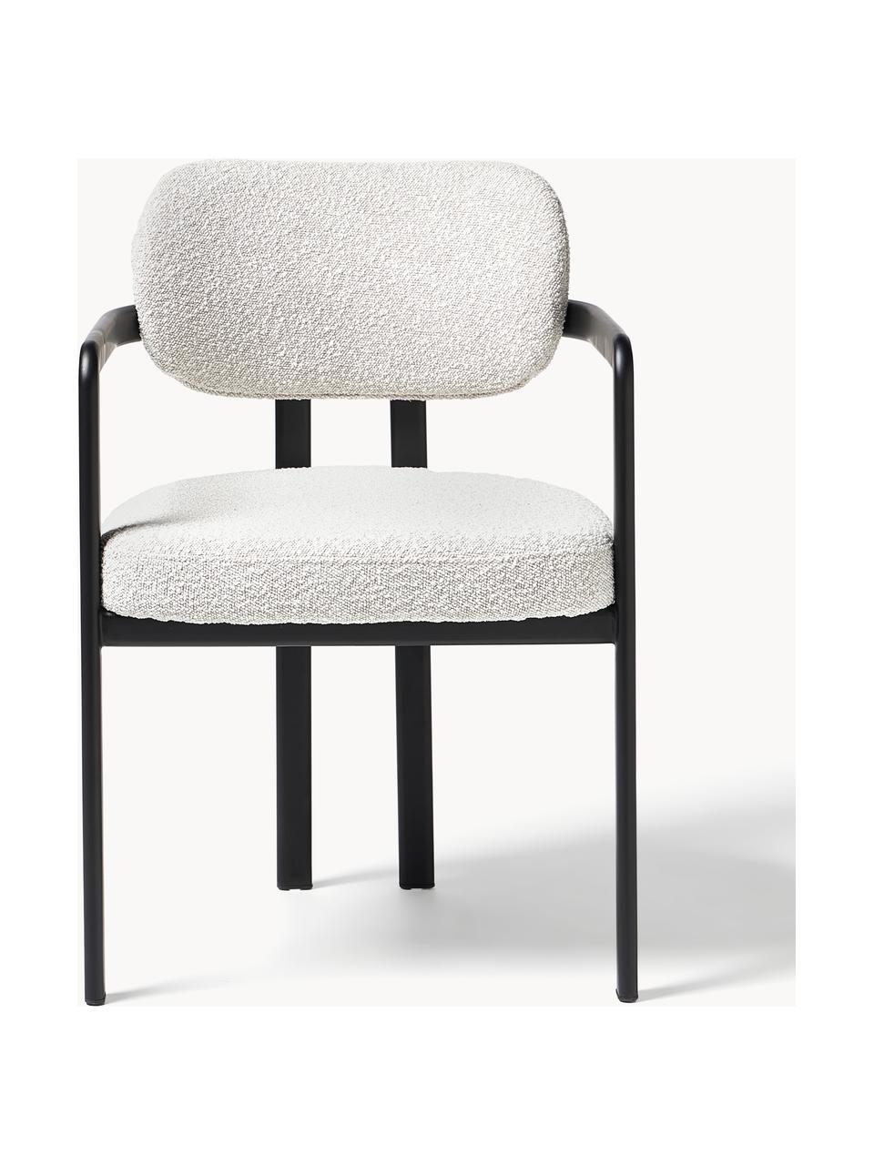 Sillón en tejido bouclé Adrien, Tapizado: tejido bouclé (100% polié, Patas: metal recubierto, Bouclé blanco, negro, An 56 x F 56 cm