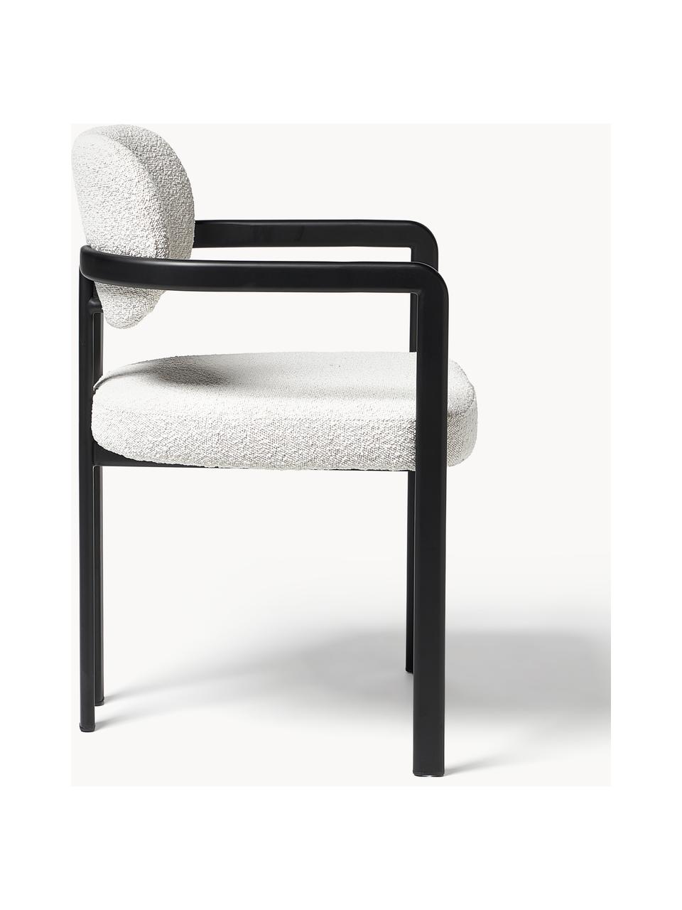 Sillón en tejido bouclé Adrien, Tapizado: tejido bouclé (100% polié, Patas: metal recubierto, Bouclé blanco, negro, An 56 x F 56 cm