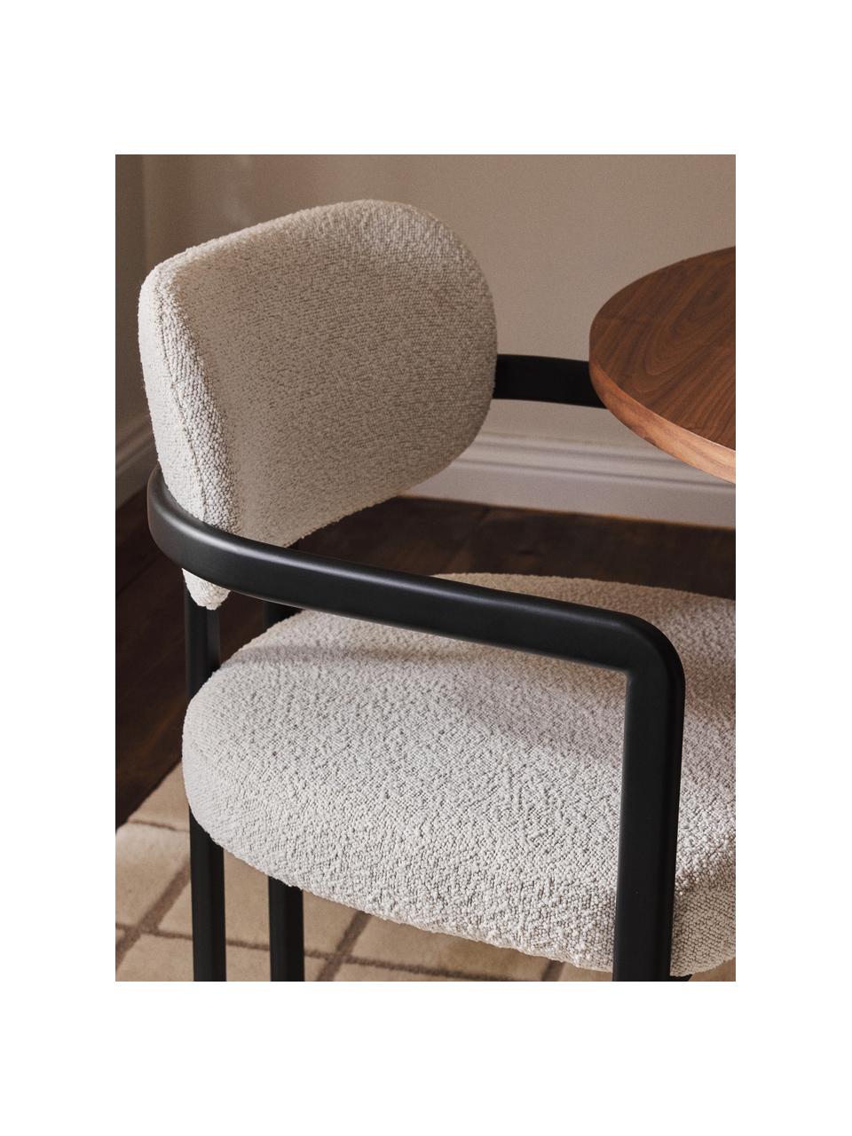 Bouclé židle s područkami Adrien, Bílá, černá, Š 56 cm, H 56 cm