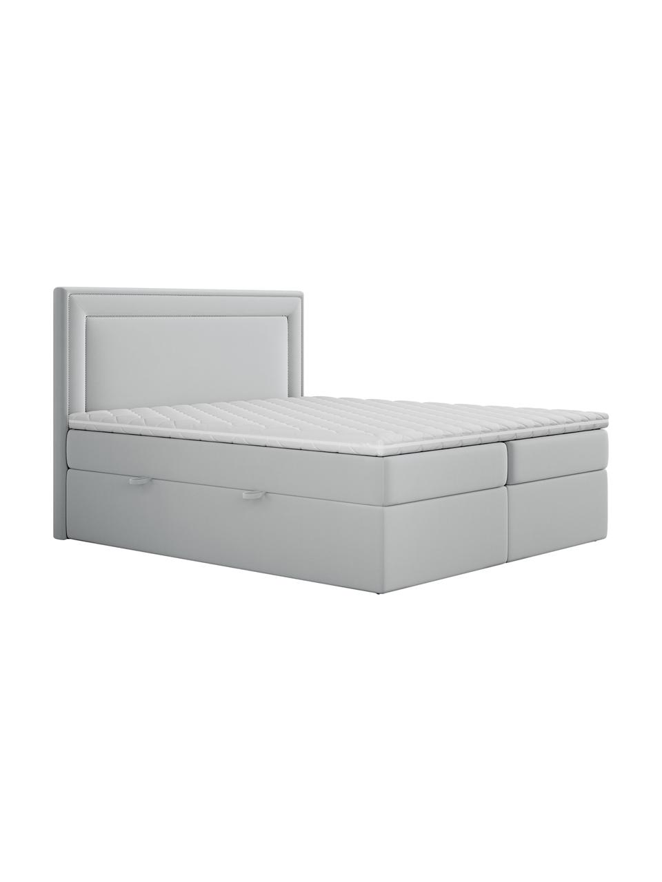 Sametová boxspring postel s úložným prostorem premium Annecy, Světle šedá, 140 x 200 cm, stupeň tvrdosti H3