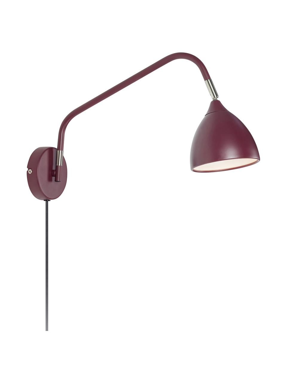 Grote verstelbare wandlamp Valencia met stekker in lila, Lampenkap: gelakt metaal, Diffuser: kunststof, Decoratie: metaal, Lila, D 45 x H 22 cm