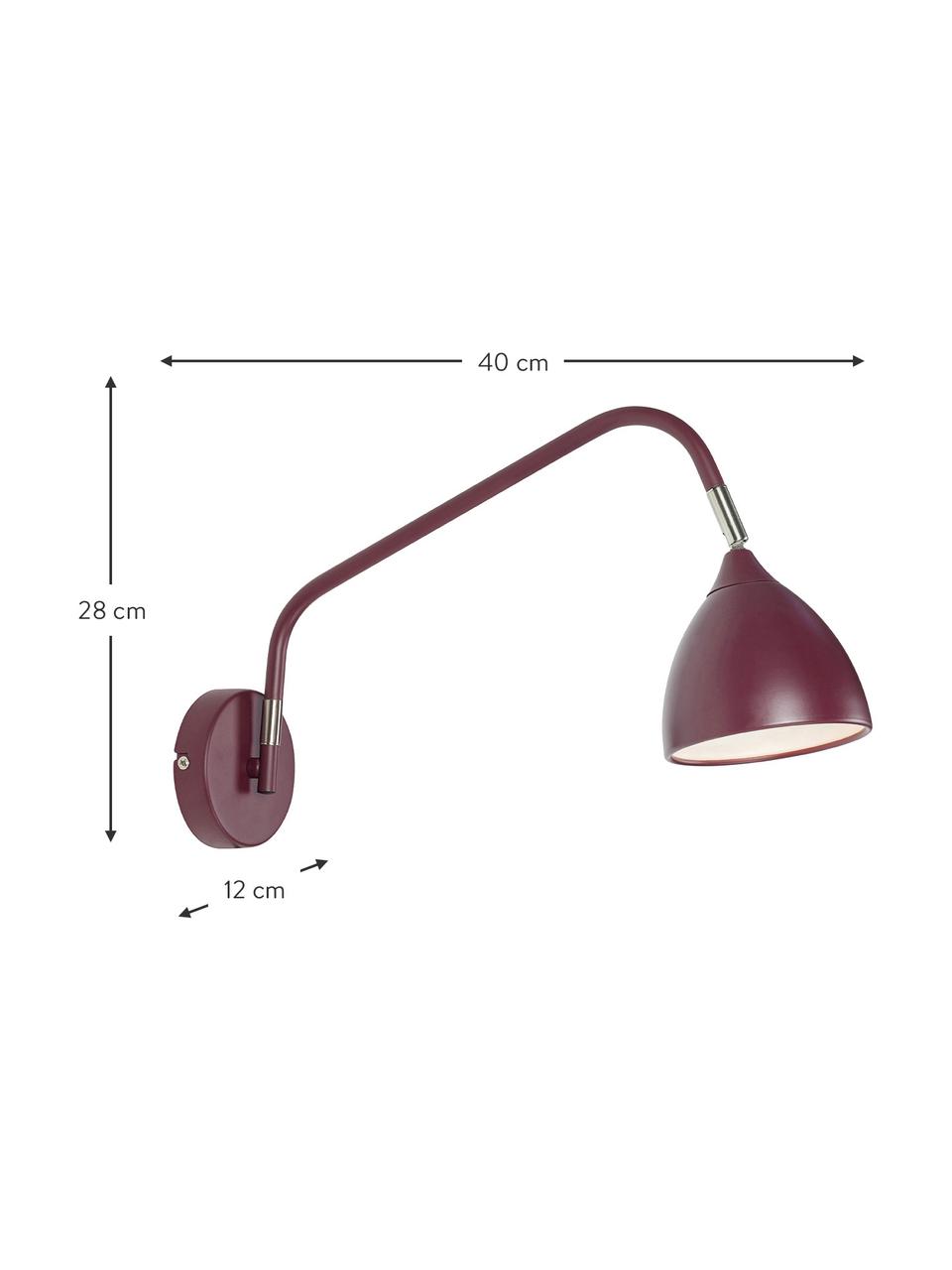 Grote verstelbare wandlamp Valencia met stekker in lila, Lampenkap: gelakt metaal, Diffuser: kunststof, Decoratie: metaal, Lila, D 45 x H 22 cm