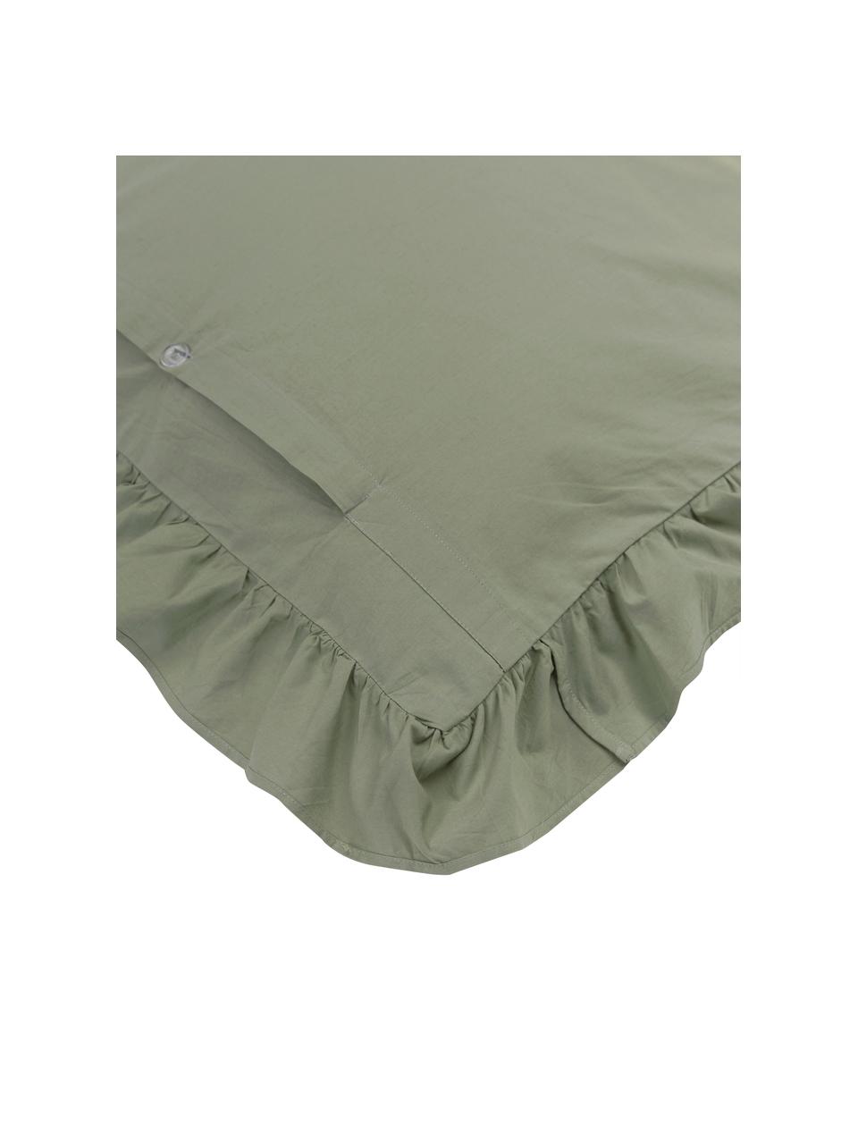 Pościel z bawełny z efektem sprania i falbanką Florence, Zielony, 200 x 200 cm + 2 poduszki 80 x 80 cm