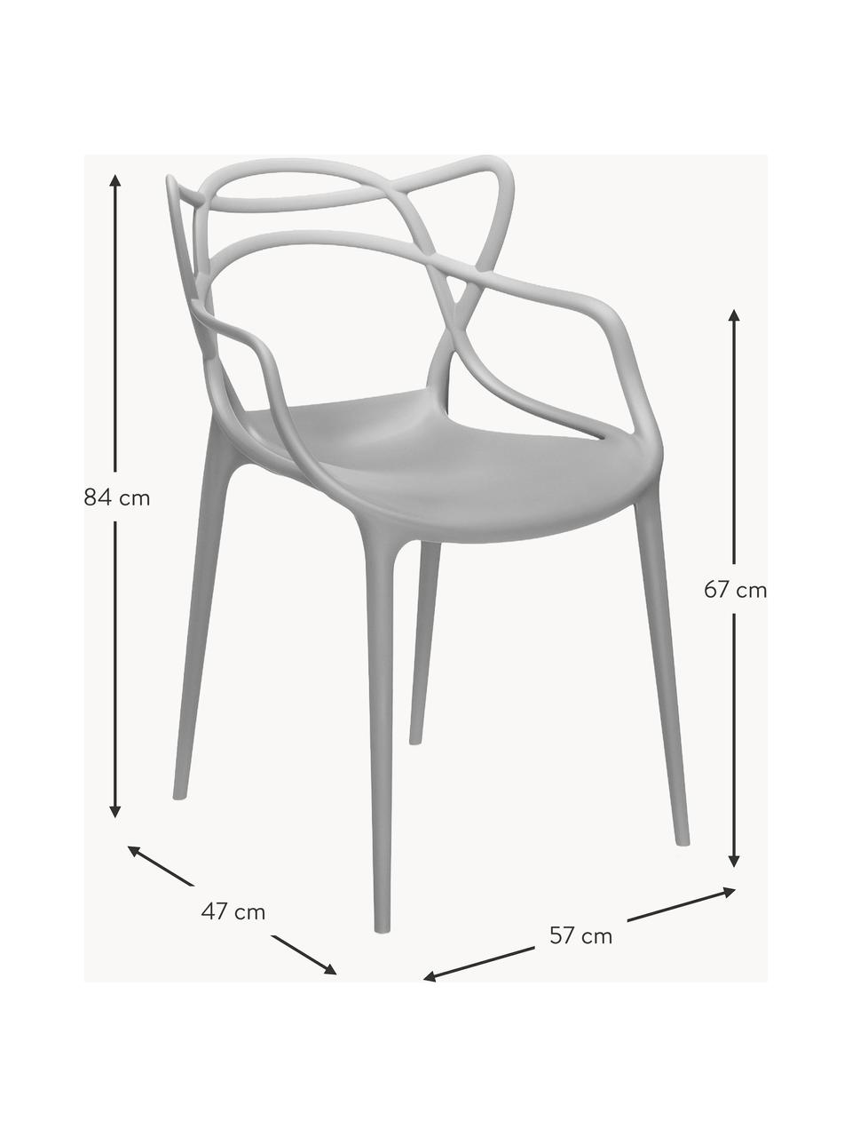Krzesło z podłokietnikami Masters, 2 szt., Polipropylen, Szary, S 57 x G 47 cm