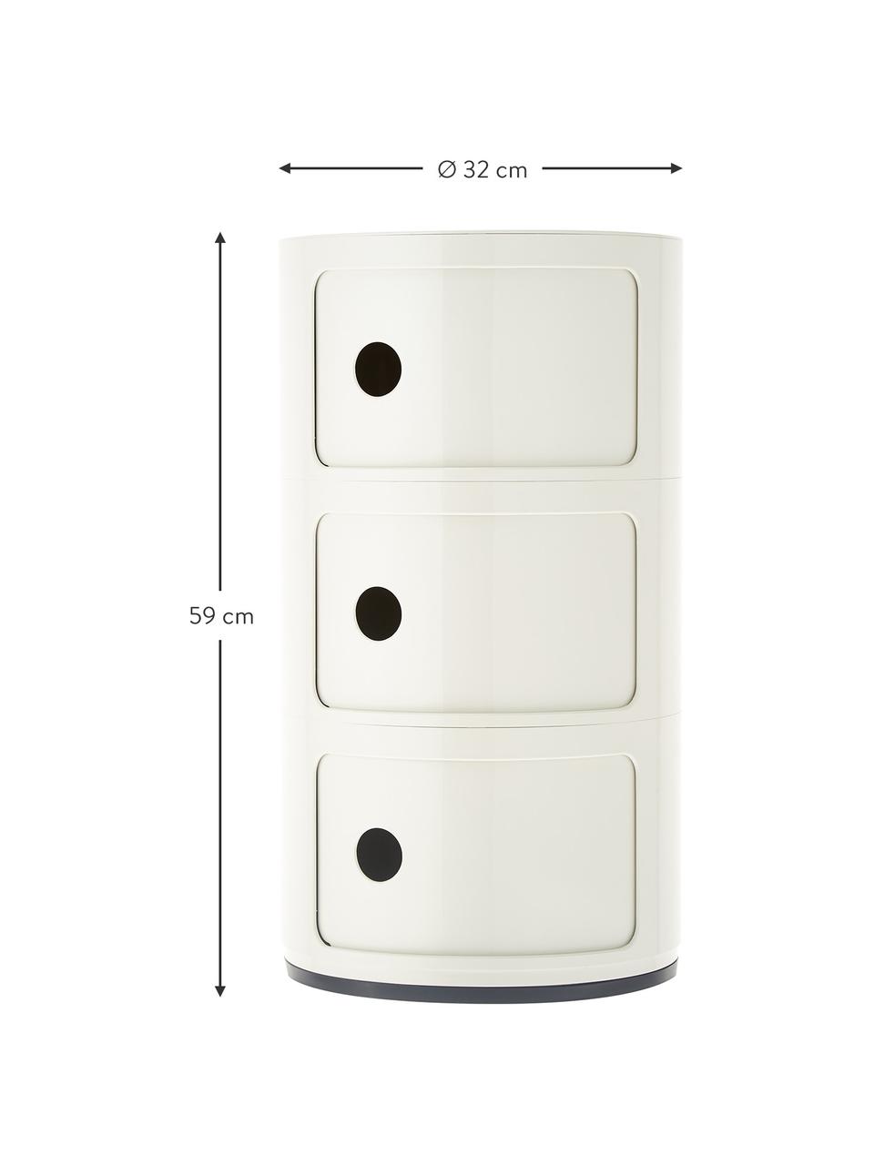 Mesa auxiliar de diseño Componibili, 3 cajones, Plástico (ABS) pintado, certificado Greenguard, Blanco crema, Ø 32 x Al 59 cm